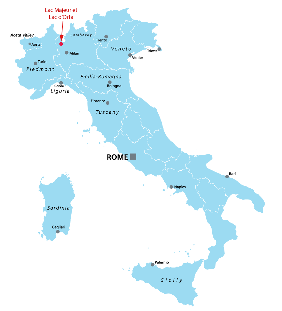 carte d'Italie avec lac Majeur et Orta