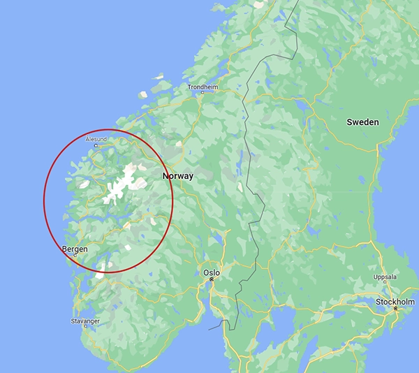 Carte de la région des fjords