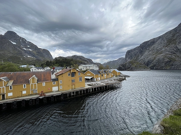 Maisons jaunes au village de Nusfjord en Norvège