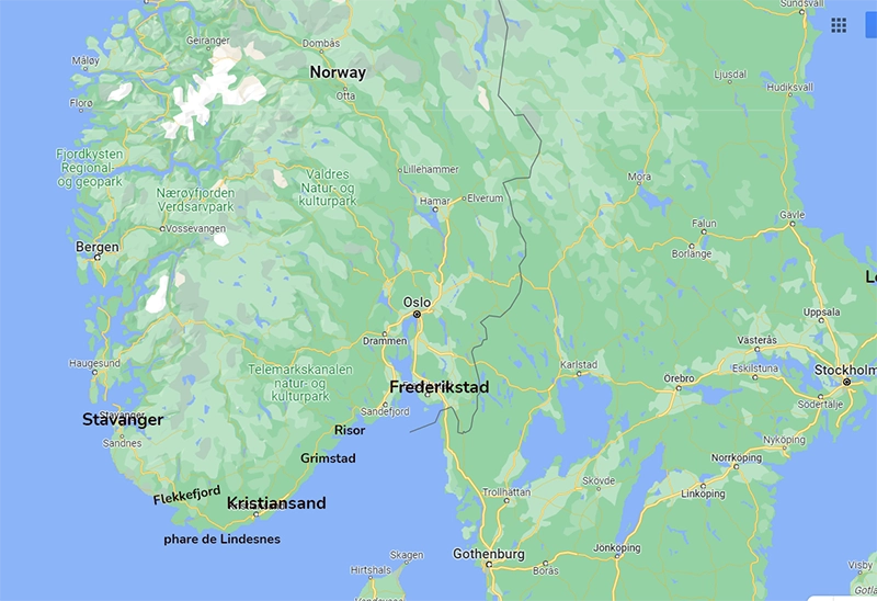 carte avec visites dans le sud de la Norvège